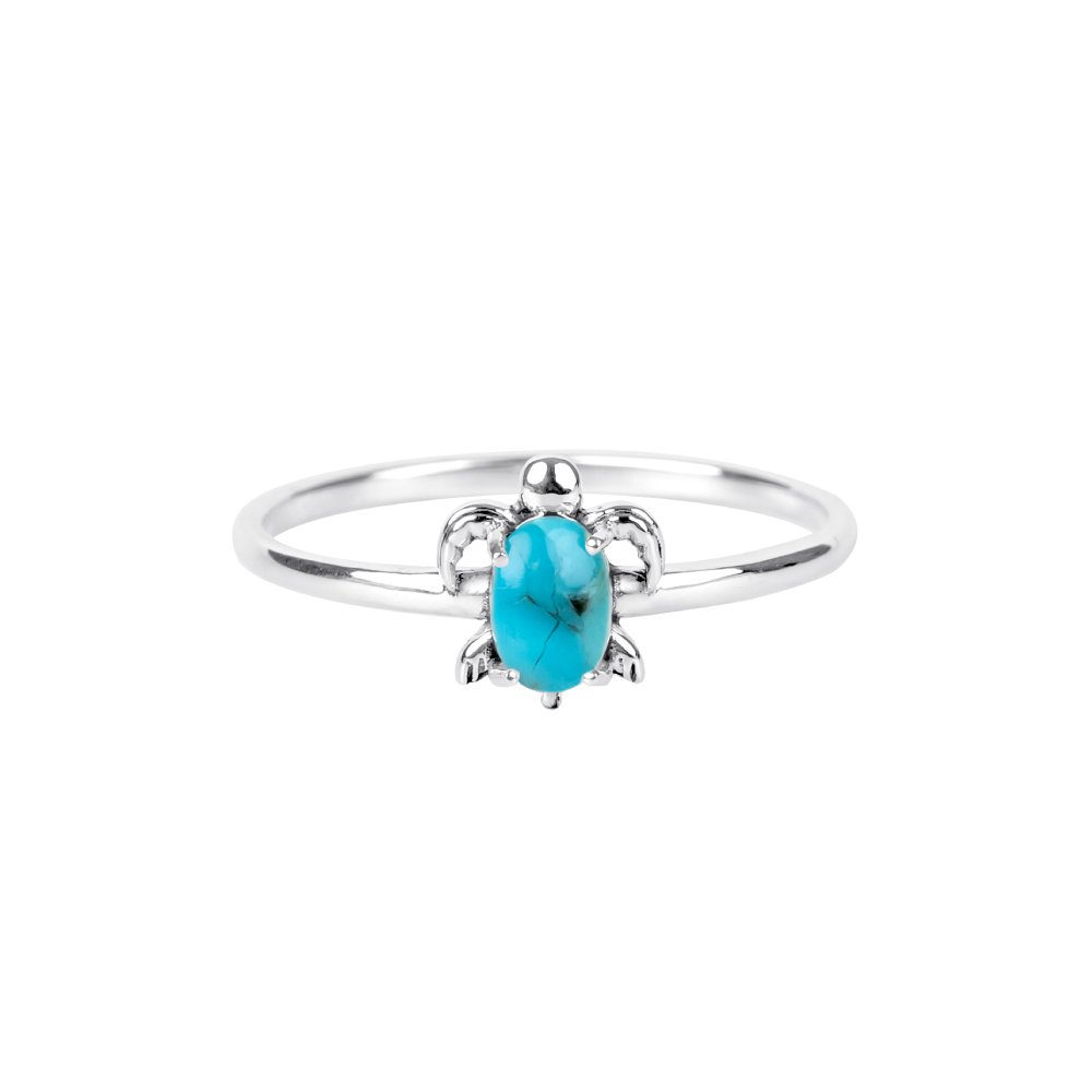 925 Sterling Silver Turtle Ring With Blue Turquoise Nksilver