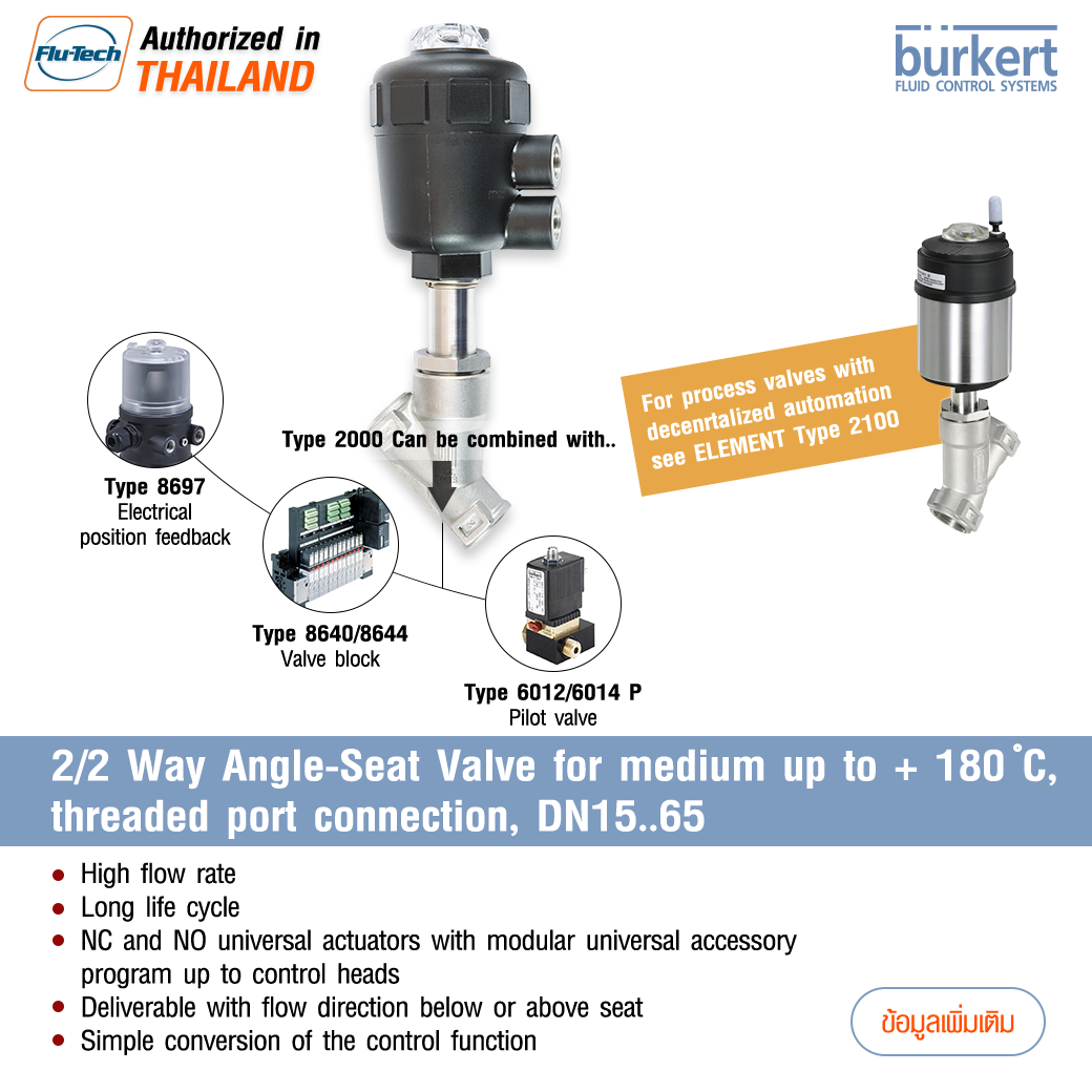 BURKERT TYPE 2000 Pneumatically Operated 2 2 Way Angle Seat Valve