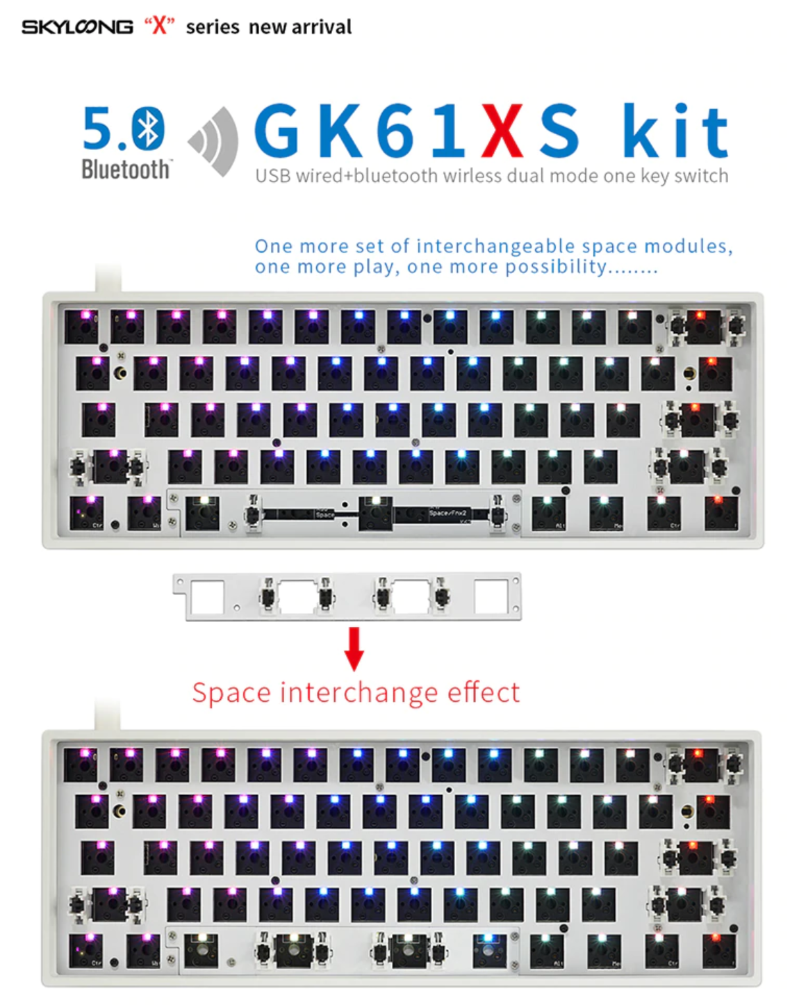 SKYLOONG GK61XS คัสต้อมคีย์บอร์ดคิท บลูทูธ+สาย (bluetooth) hotswap 60% 61 keys mechanical keyboard