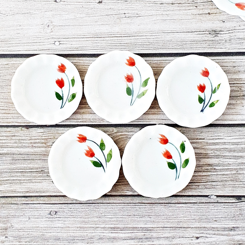 Dollhouse Miniatures Ceramic Tableware Dish Hand Painted Flower Set