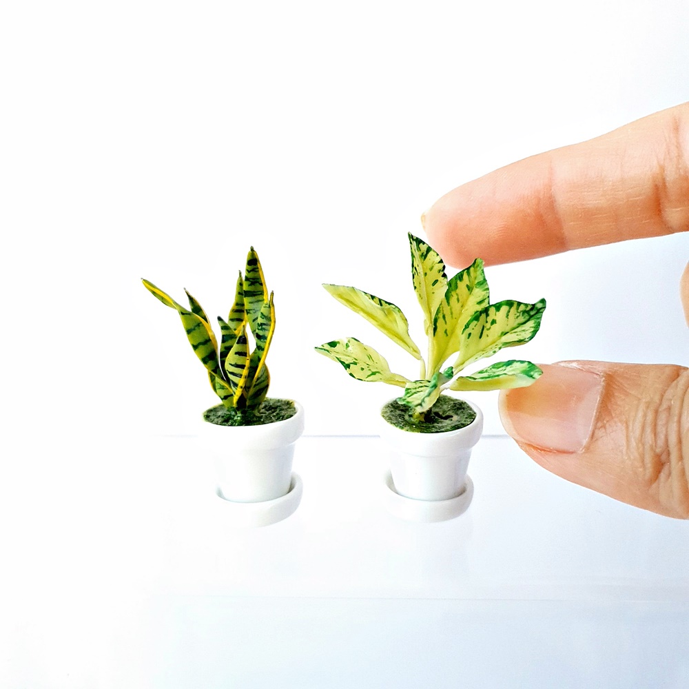 Handmade Miniatures Green Plant Pot Dollhouse Garden Decoration