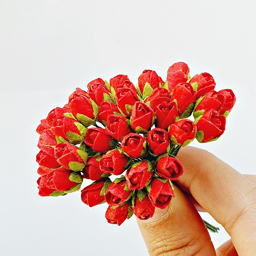 Set 100 Pcs. Red Rose Mulberry Paper Flowers Crafts Supplies