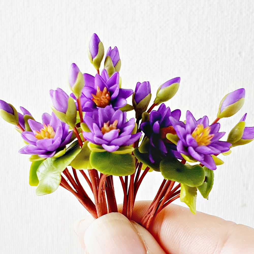 Purple Lotus Clay Flowers Handmade Miniatures