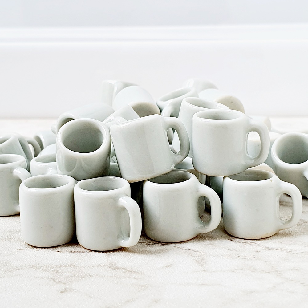 Miniatures White Ceramic Coffee Tea Cups Mugs 15 mm.