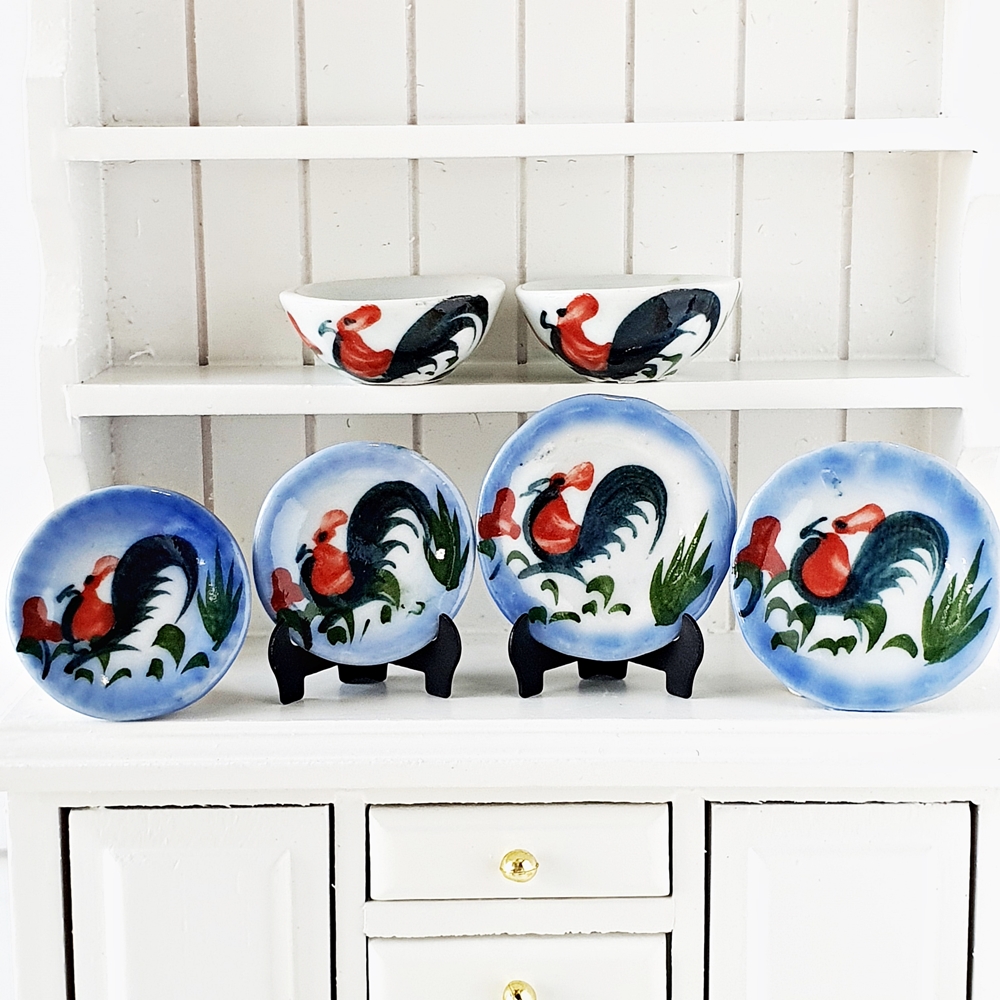 Ceramic Bowls Plates Chicken Hand-Painted