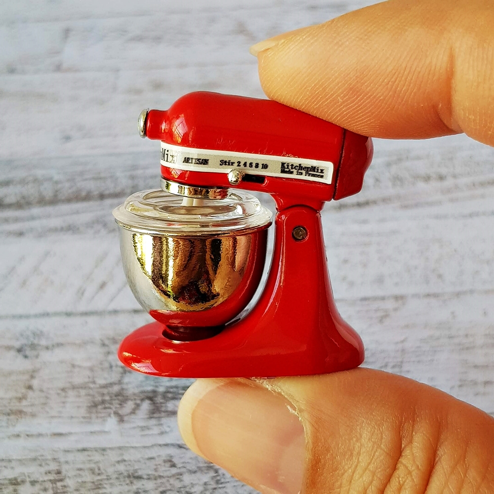 Dollhouse Miniature Kitchenware Electric Hand Whisker Kitchen Aid Mixer Metal Red