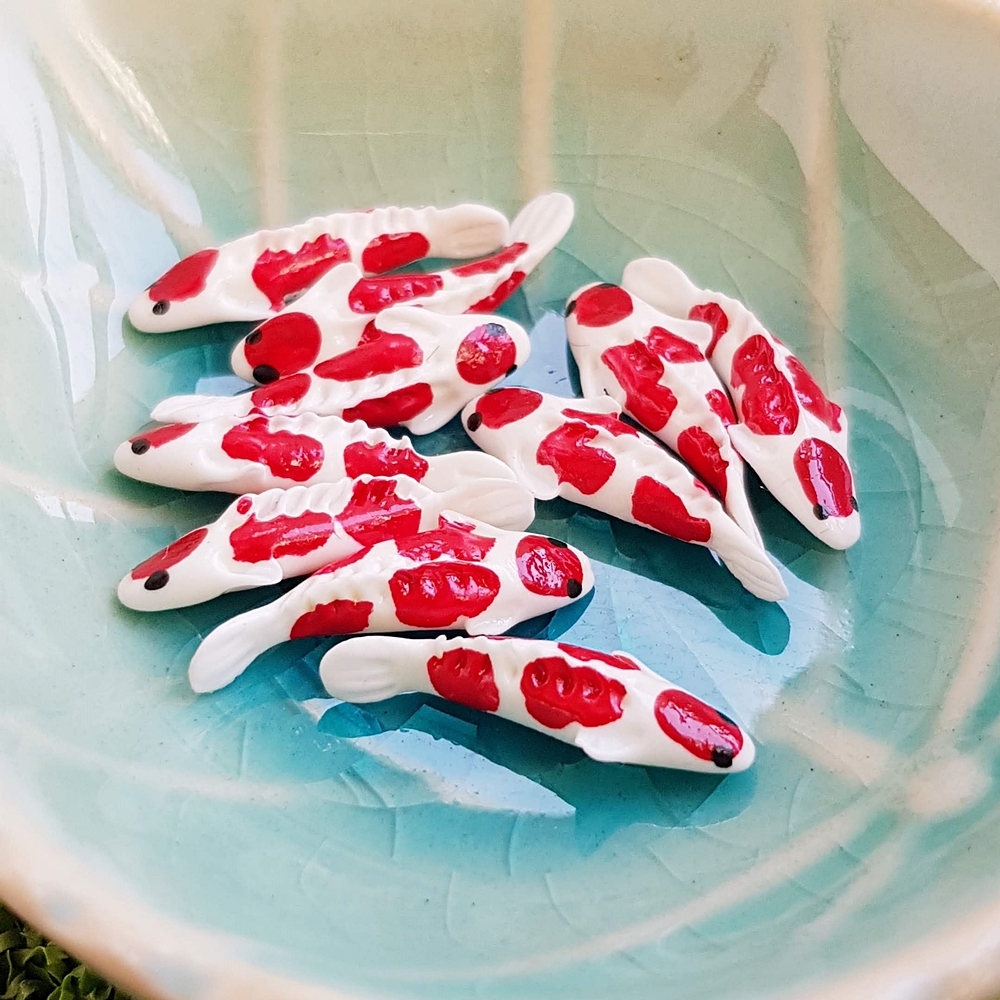 10x Red and White Koi Fish  Dollhouse Miniature Fairy Garden Pond Decoration