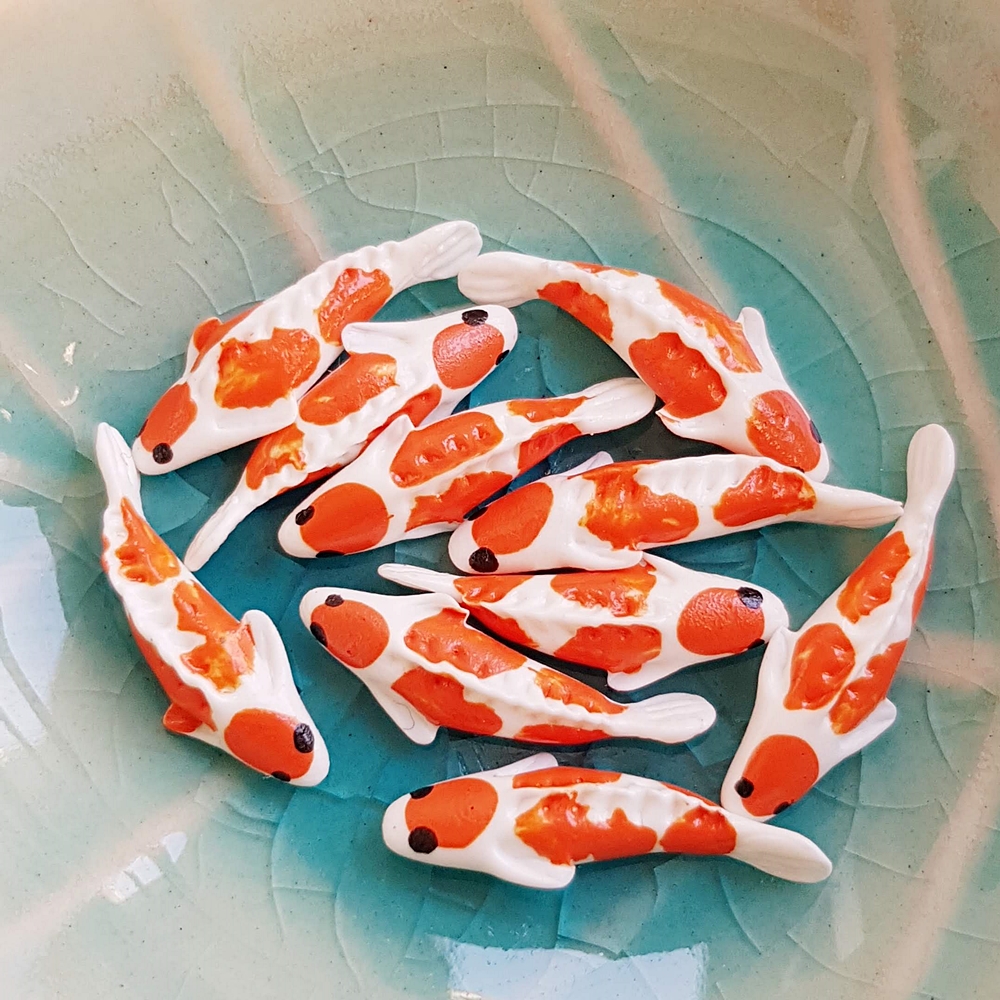 10x Orange and White Koi Fish  Dollhouse Miniature Fairy Garden Pond Decoration