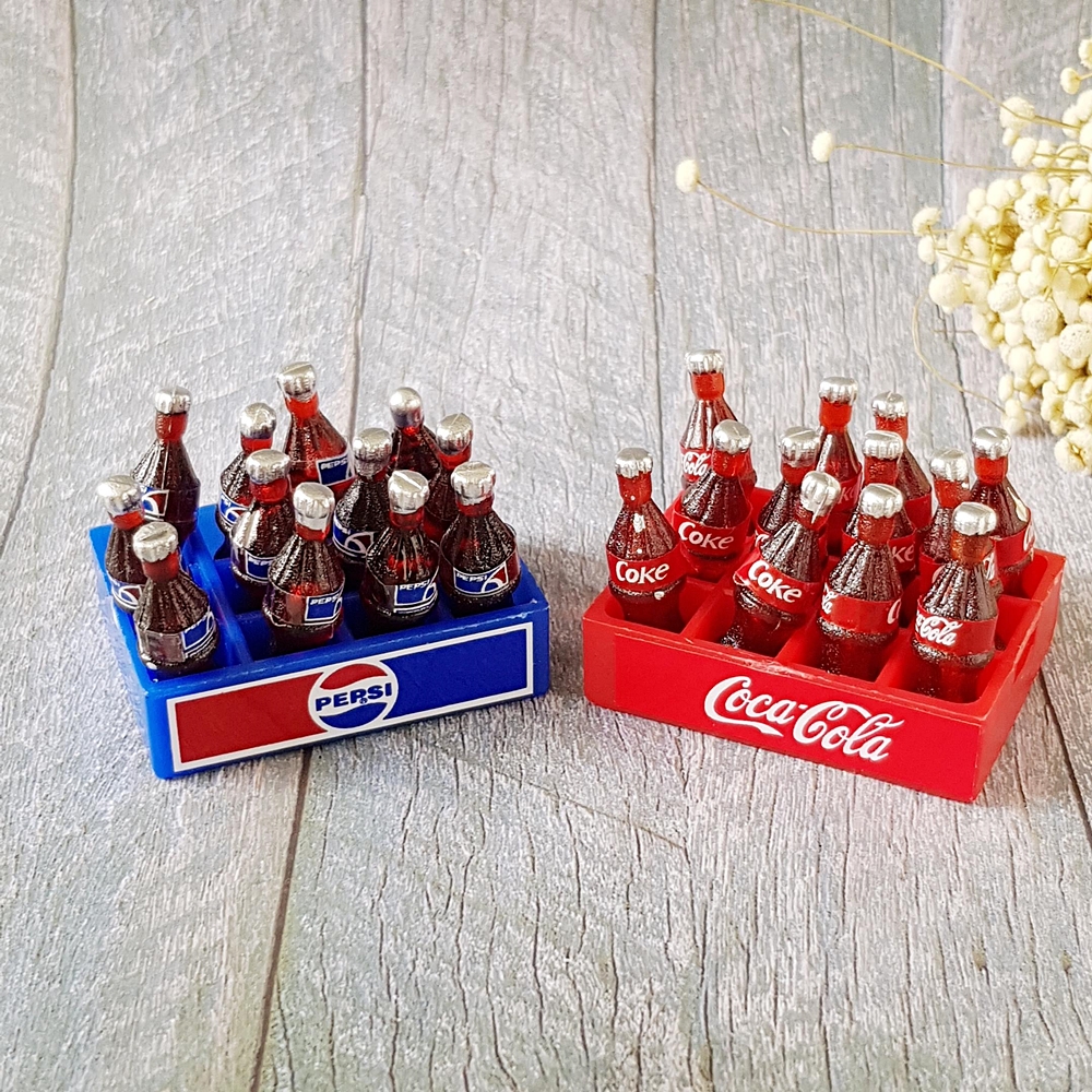 Miniature Dollhouse Water Bottle Crate Aerated Coke Cola Decor Gift Tiny Model 