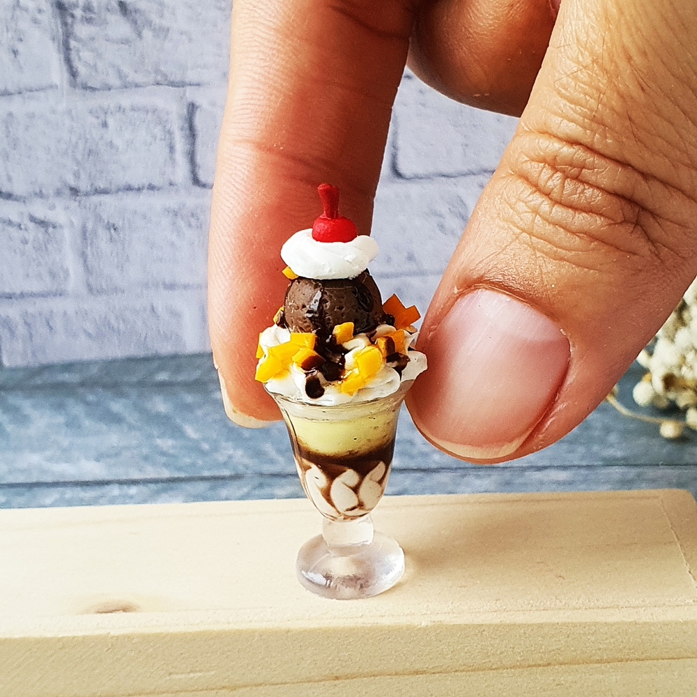 17X Dollhouse Miniatures Clear Ice Cream Sundae Mini For Food Supply Decora S7L6