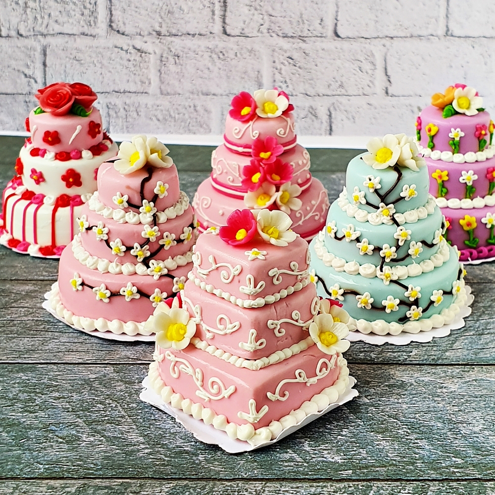 Dollhouse Miniatures Wedding Cake Bloom Flower Food Barbie Supply Decor Set x6