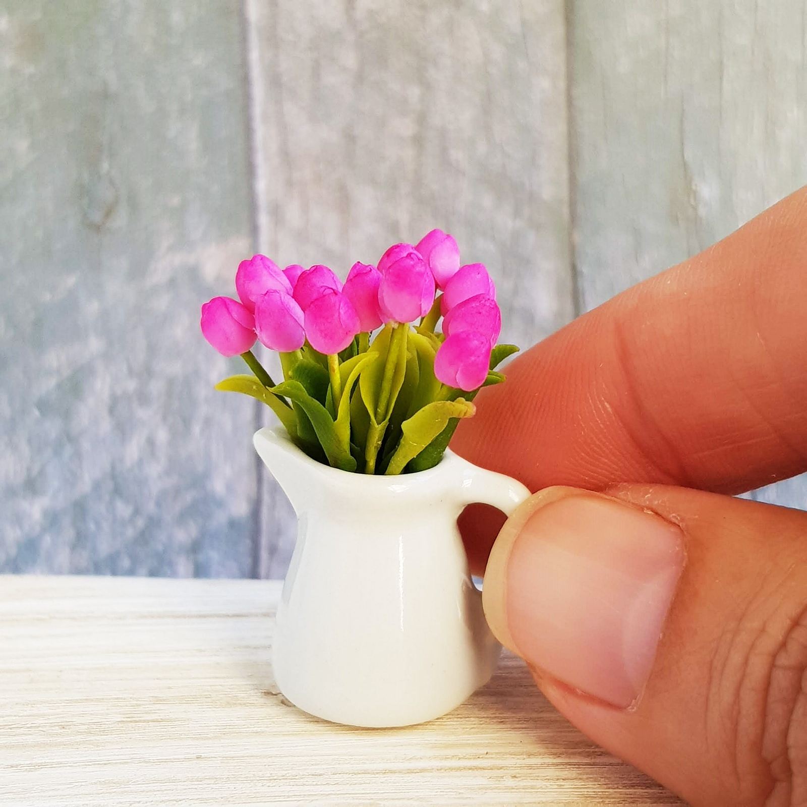 3x Light Pink Colorful Tulip Clay Flowers in Ceramic Vase Jar Pot Dollhouse Miniature Fairy Garden Decoration