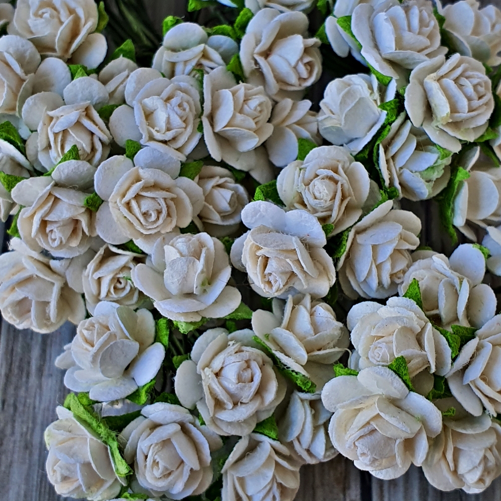 100x White Rose Mulberry Paper Flower Crafts Handmade Wedding Card Scrapbooking Miniature Handcrafted