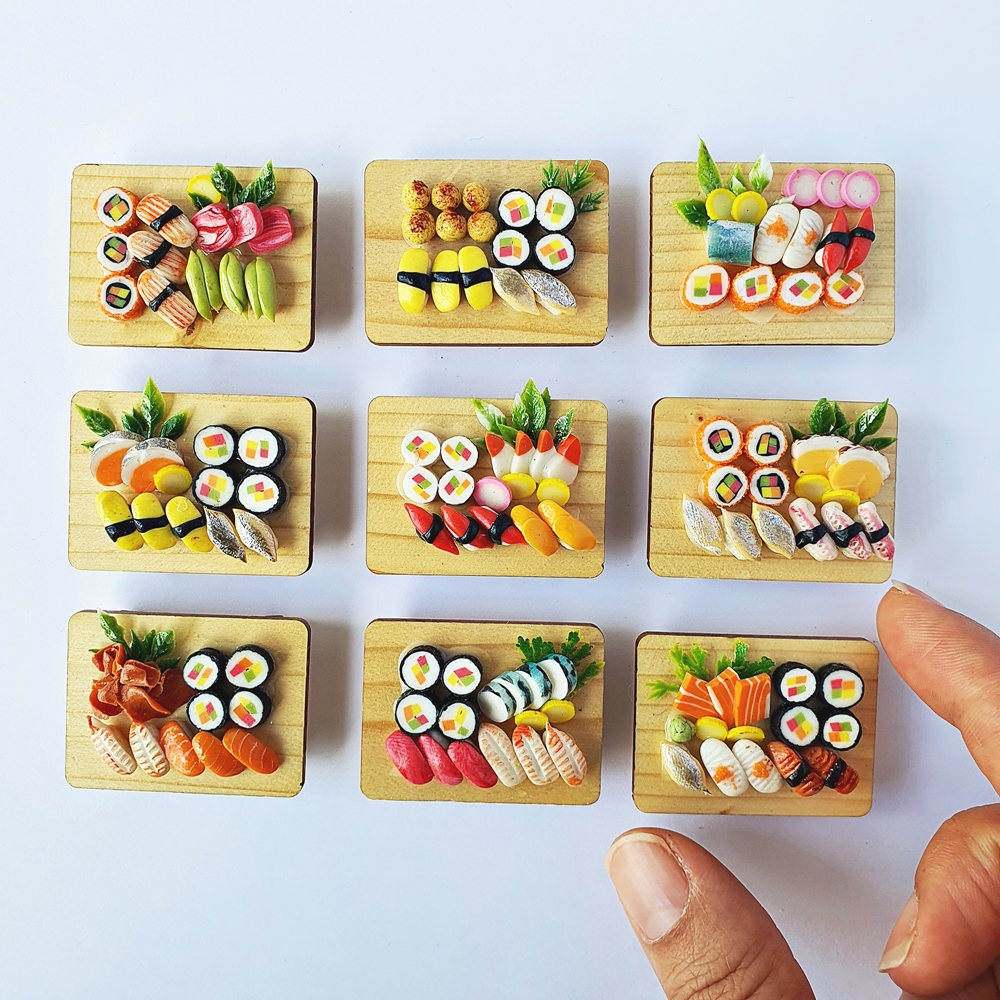 Dollhouse Miniature Food Japanese Sushi Sashimi Bento Set 9 Pcs Mini Tiny Supply