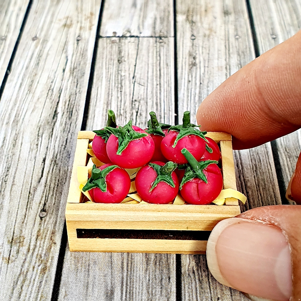 Miniature Dollhouse FAIRY GARDEN Accessories ~ Wood Crate with Vegetables ~ NEW