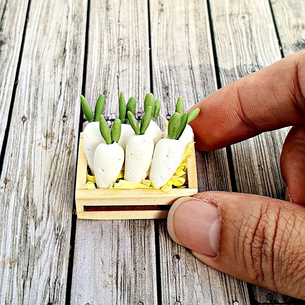 Miniature Dollhouse Wood Crate Radish Vegetable Tiny FAIRY GARDEN Accessories
