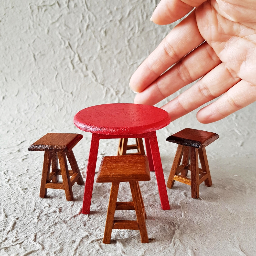 Dollhouse Miniature Wooden Wood  Furniture Table Chair Display Set