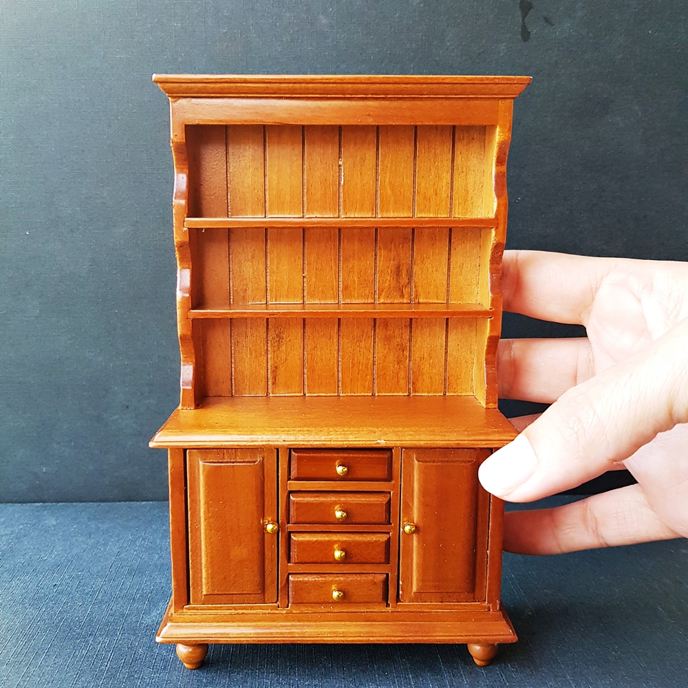 Dollhouse Miniature Wooden Wood Dark Brown Furniture Cabinet Cupboard Display Shelves Showcase Decoration