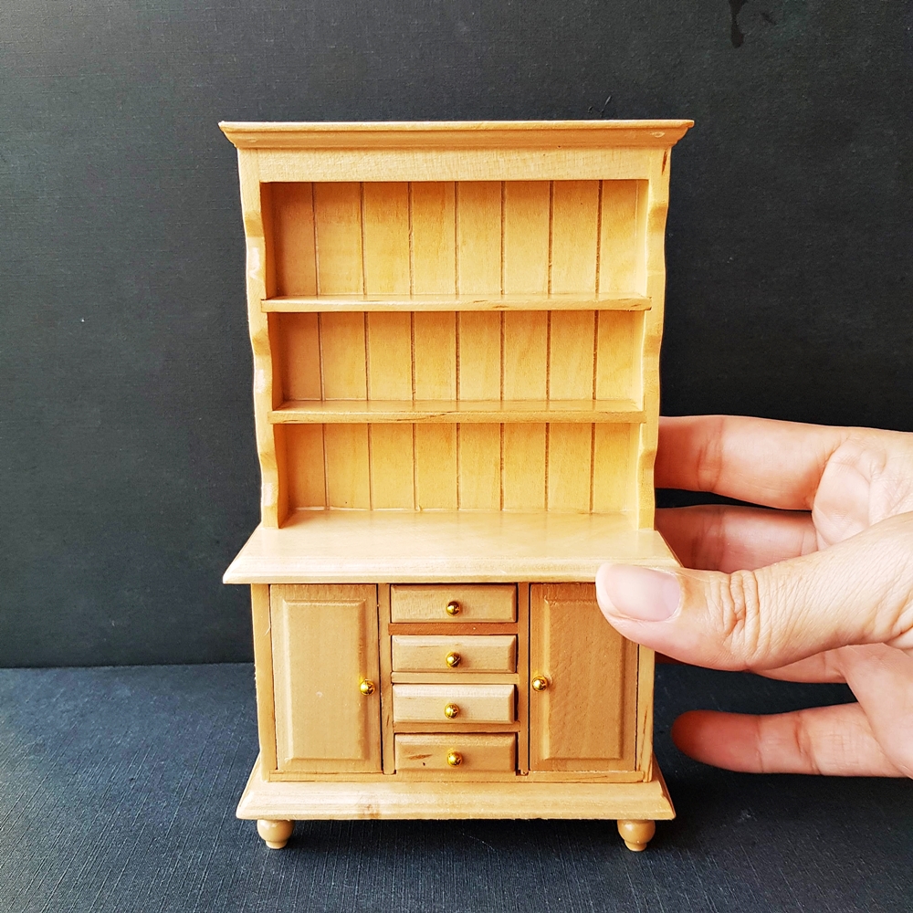 Dollhouse Miniature Wooden Wood Light Brown Furniture Cabinet Cupboard Display Shelves Showcase Decoration