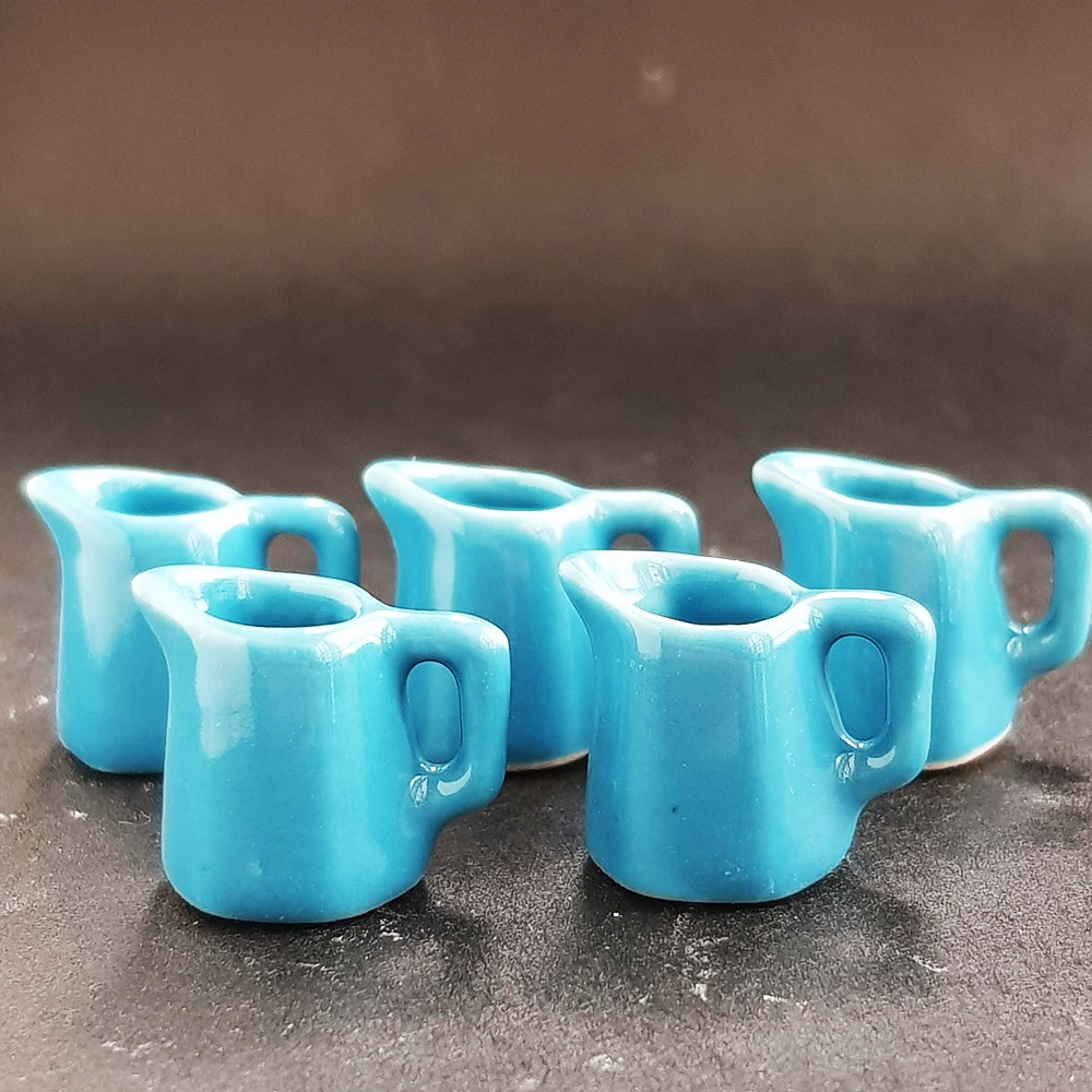 5x Ceramic Mini Blue Pitcher Jug Dollhouse Miniatures Food Tableware Supply Wholesale Lot