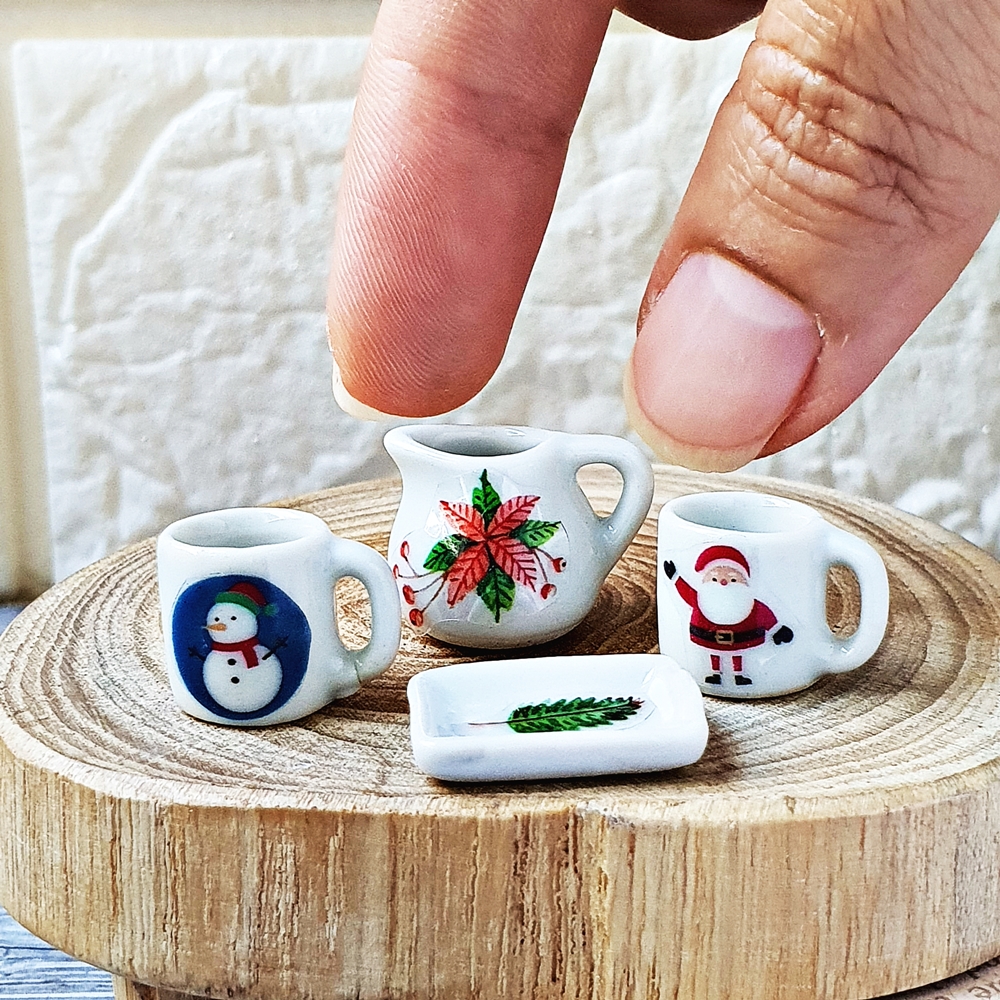 Dollhouse Miniatures Ceramic Tableware Canned Christmas Mini Tiny Decoration Gift Set