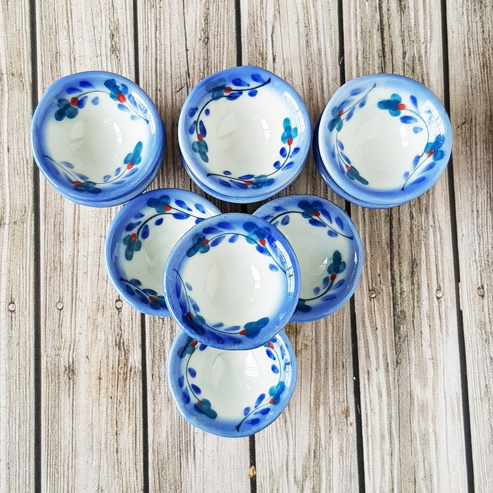 10x Ceramic Blue Floral Hand Painted Bowl for Dollhouse Miniature Tableware Food Supply