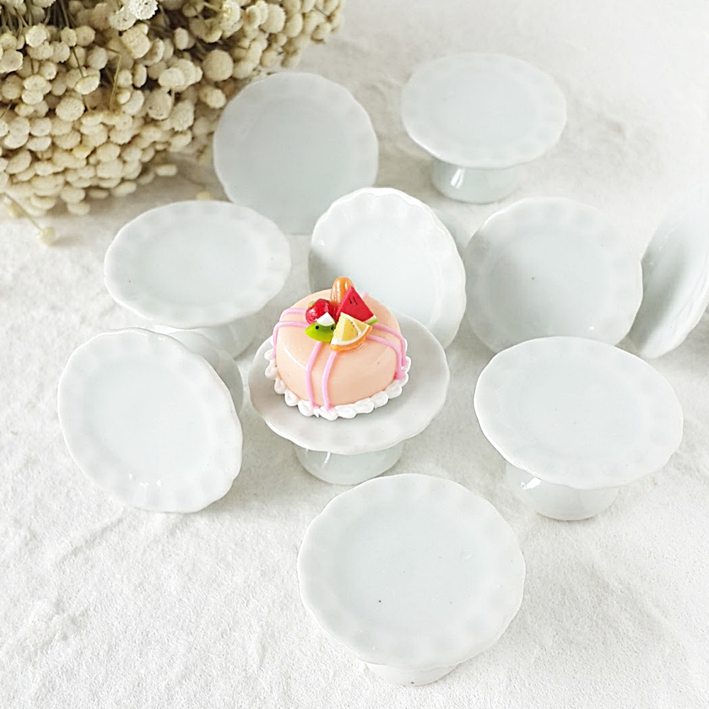 Dollhouse Miniatures White Ceramic Cake Stand Lot x50
