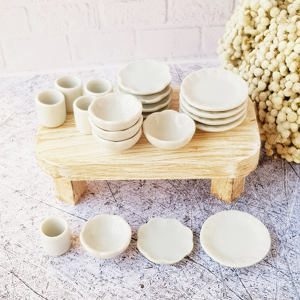 WHOLESALE 50-Piece Dollhouse Miniature White Ceramic Plates Dishes Set 