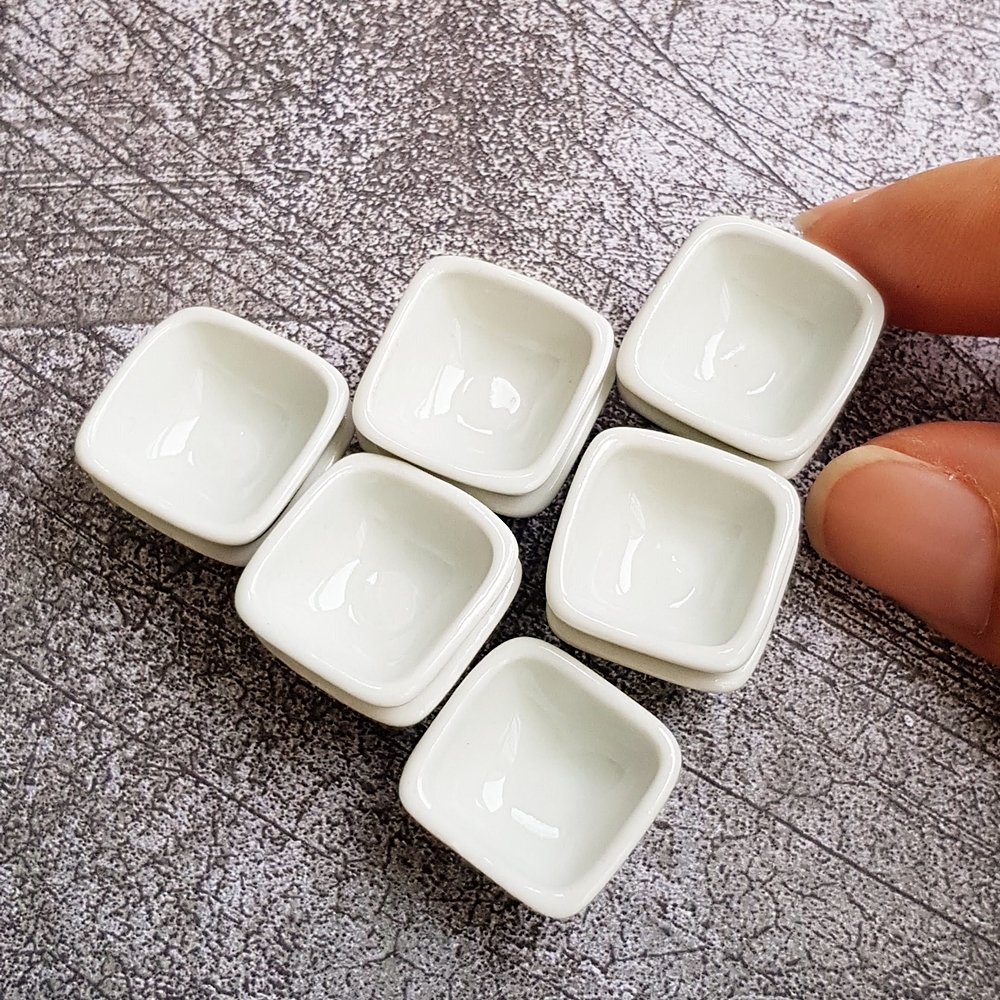 Dollhouse Miniatures Ceramic Tableware White Square Bowl 17mm