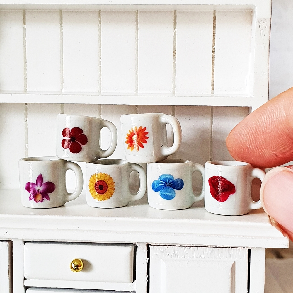 Dollhouse Miniatures Ceramic Coffee Tea Cup Mug Mixed Flower Floral Mini Tiny Decoration