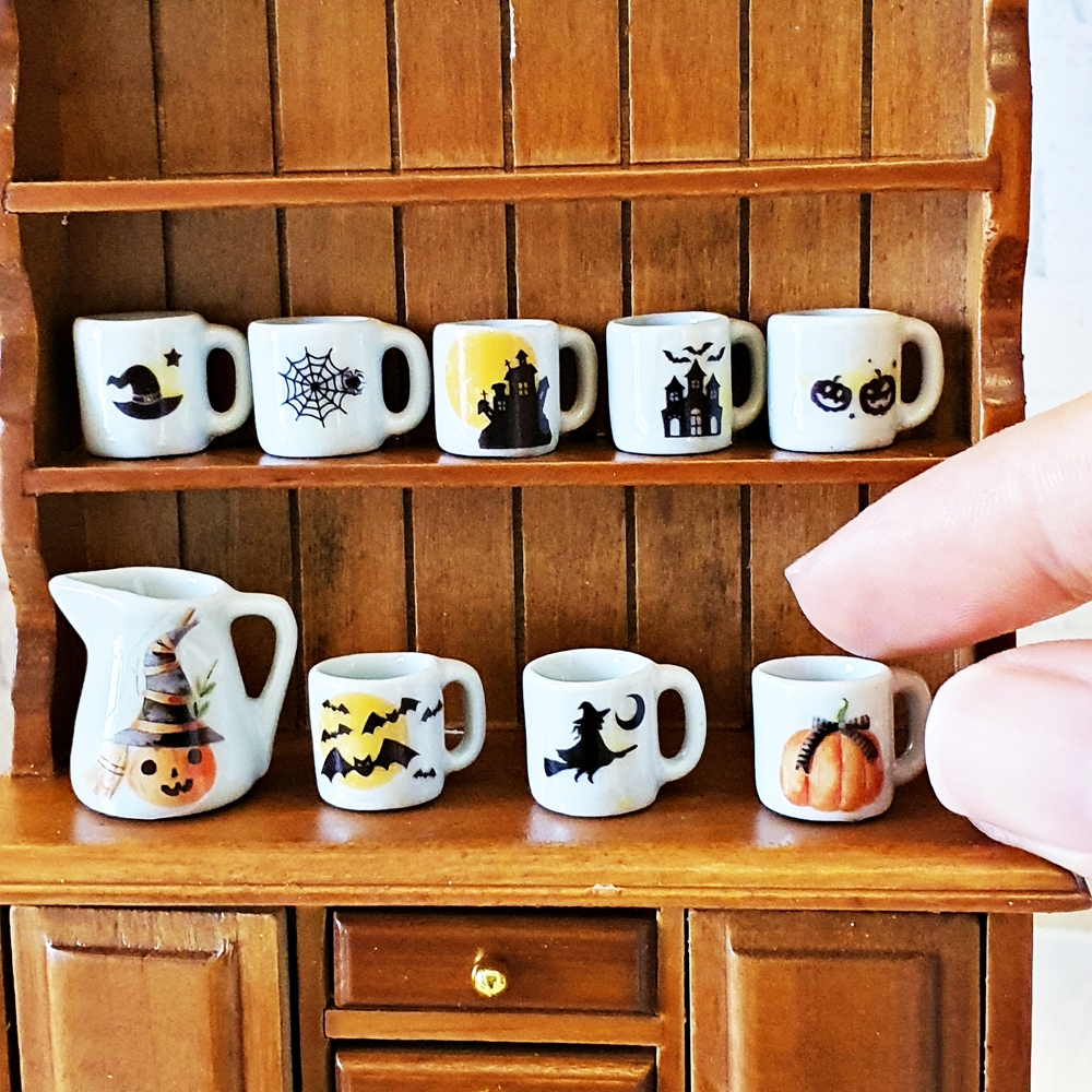 4 Heart Hand Painted Mug of Dark Coffee Dollhouse Miniatures Food Supply Deco 