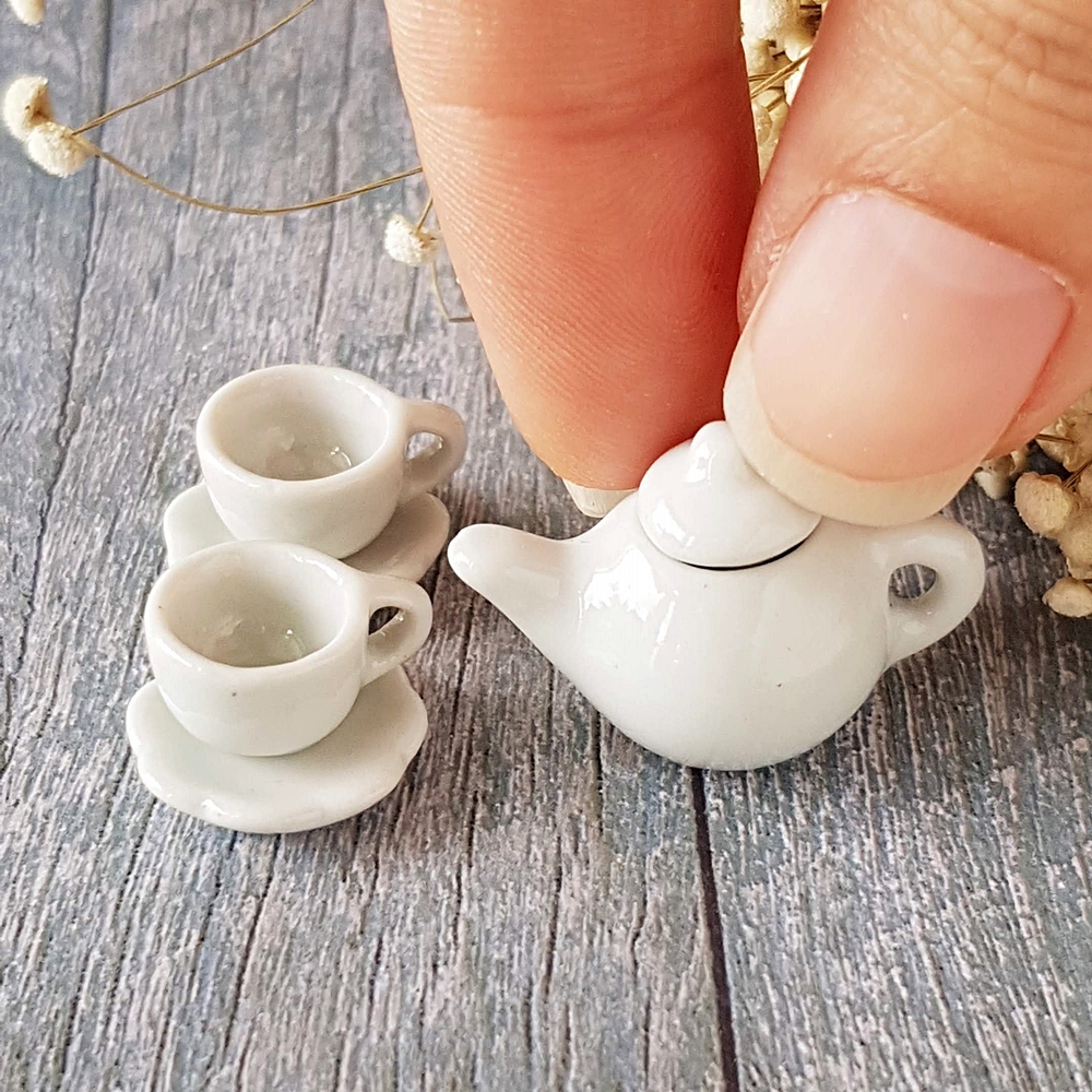 Dollhouse Miniatures Ceramic Tableware Coffee Tea Cup Set