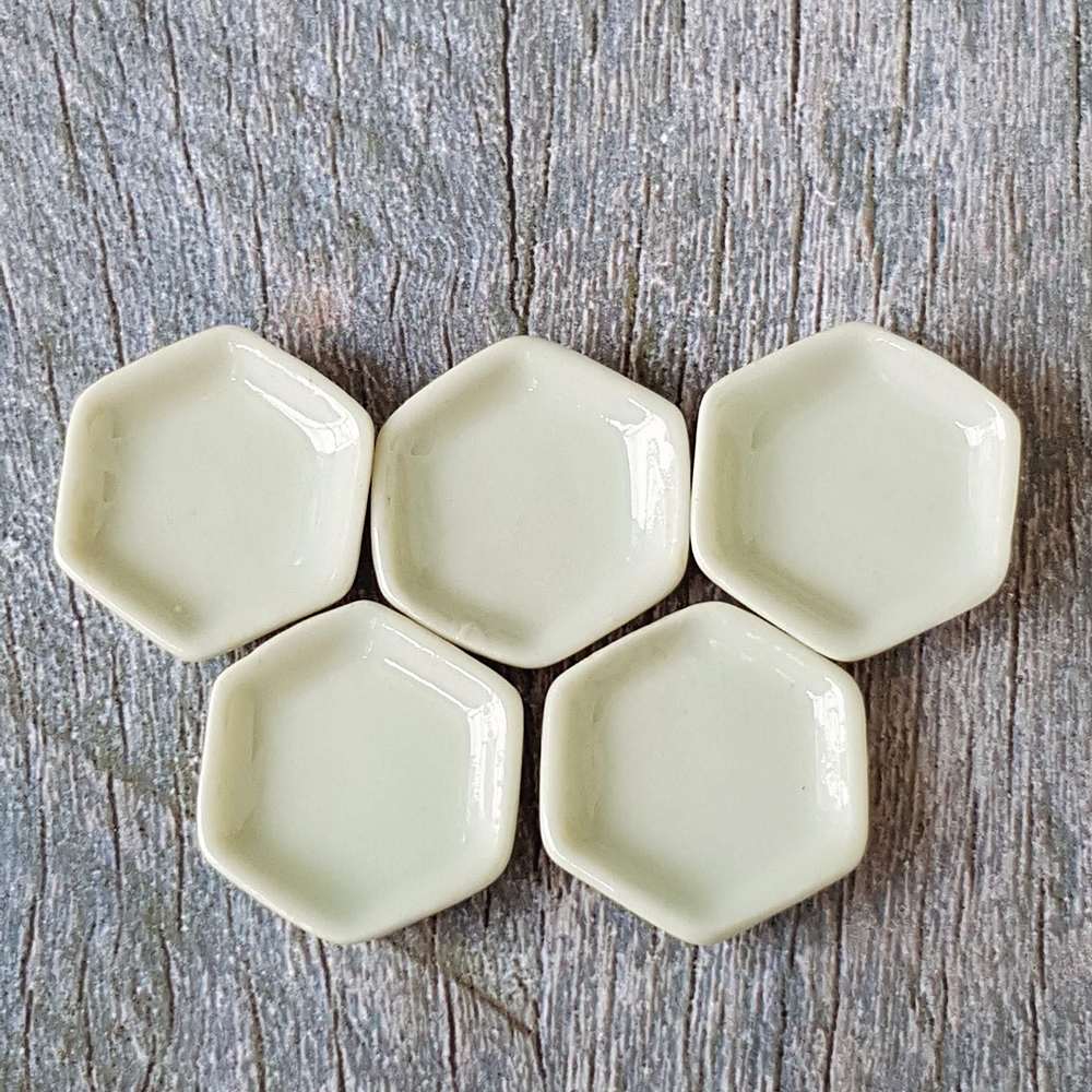 5x15mm Ceramic White Hexagon Dish Plate Dollhouse Miniatures Food Supply Kitchen