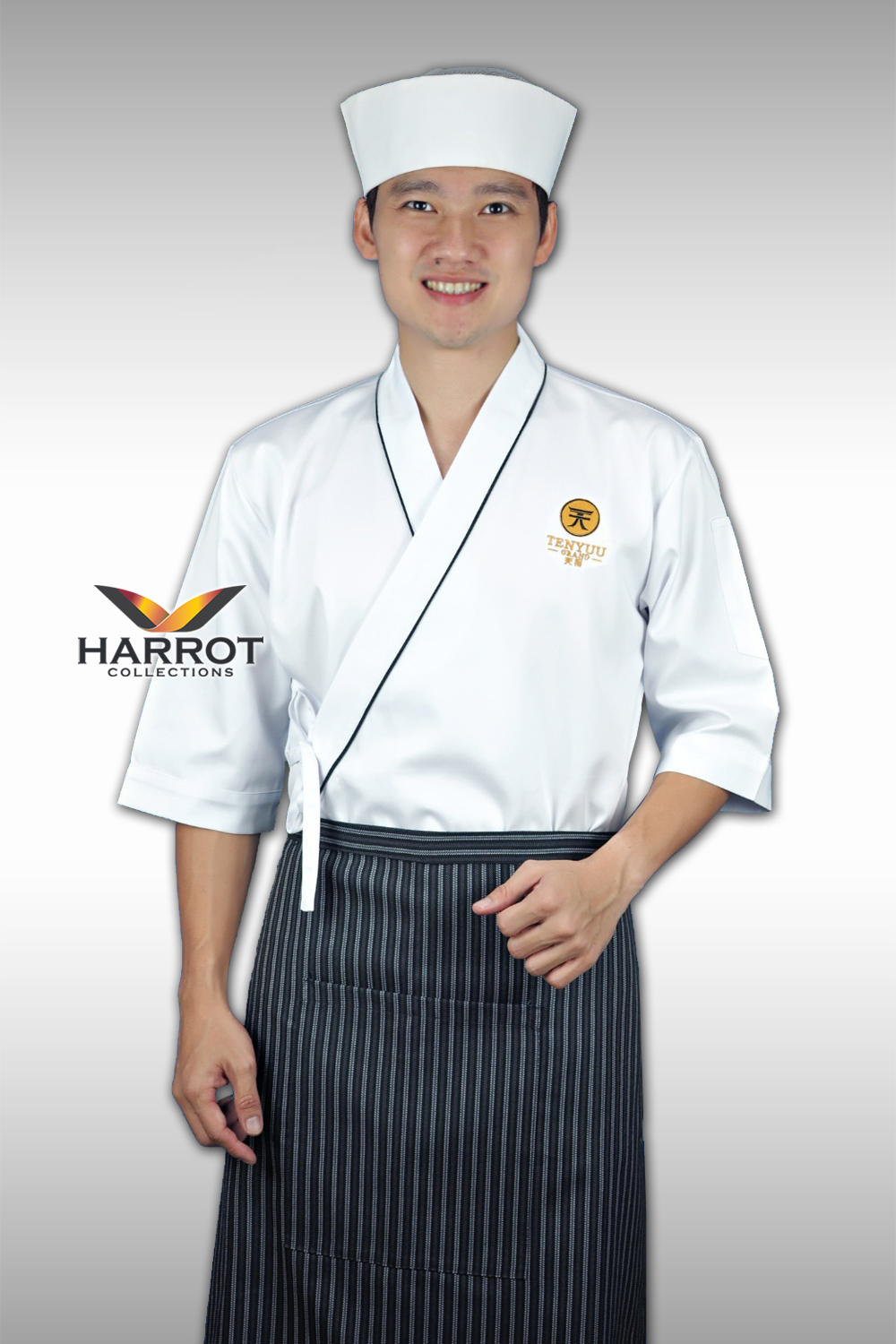 Black piping white Japanese Chef Jacket