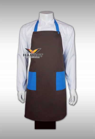 ผ้ากันเปื้อน ผ้ากันเปื้อนเชฟ ผ้ากันเปื้อนพ่อครัว ผ้ากันเปื้อนกุ๊ก ผ้ากันเปื้อนเสิร์ฟ เต็มตัว สีน้ำตาล-ฟ้า (FSA0403)