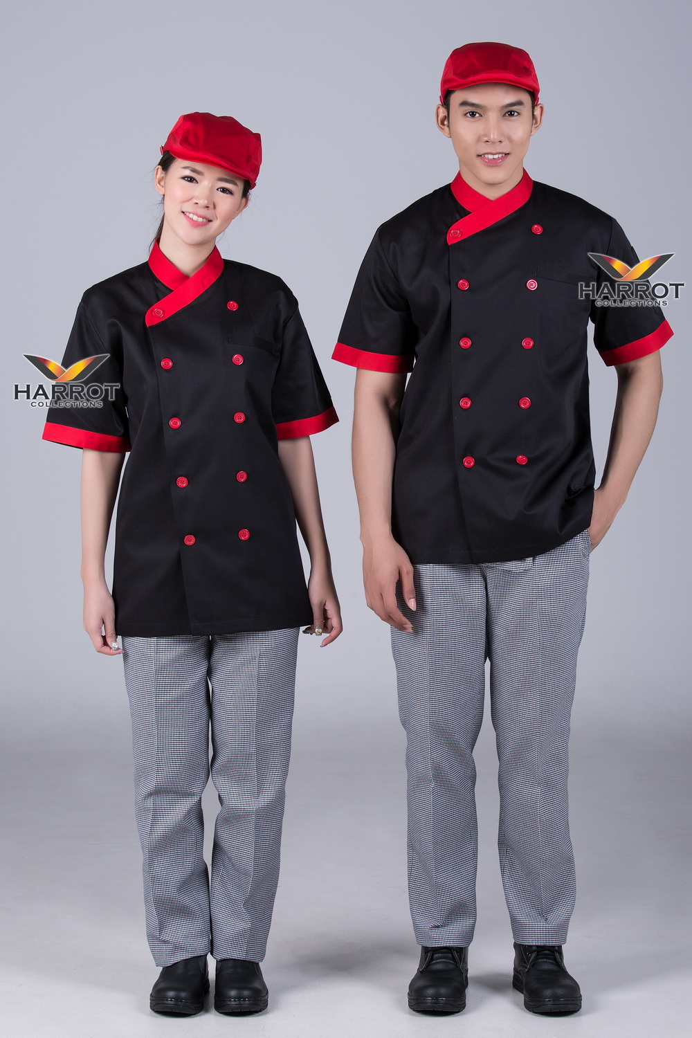 Red collar&cuffs Black Chef Jacket