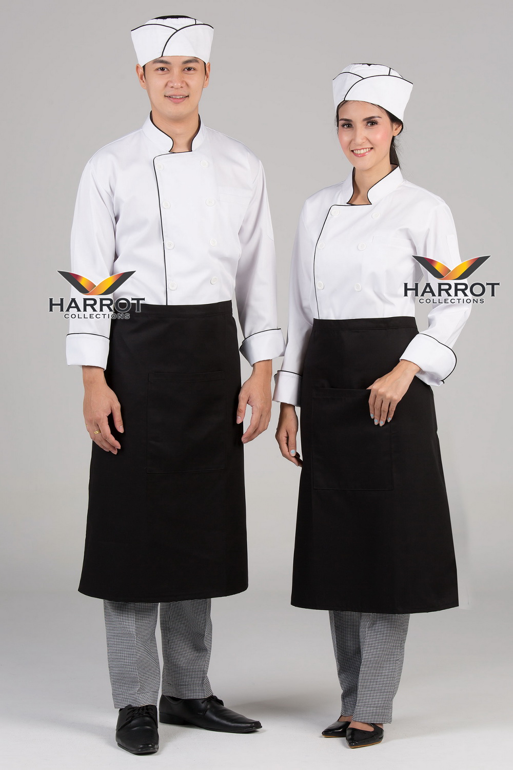 เสื้อกุ๊ก เสื้อเชฟ ชุดเชฟ เสื้อพ่อครัว แขนยาว สีขาวกุ๊นดำ (FSS0202)