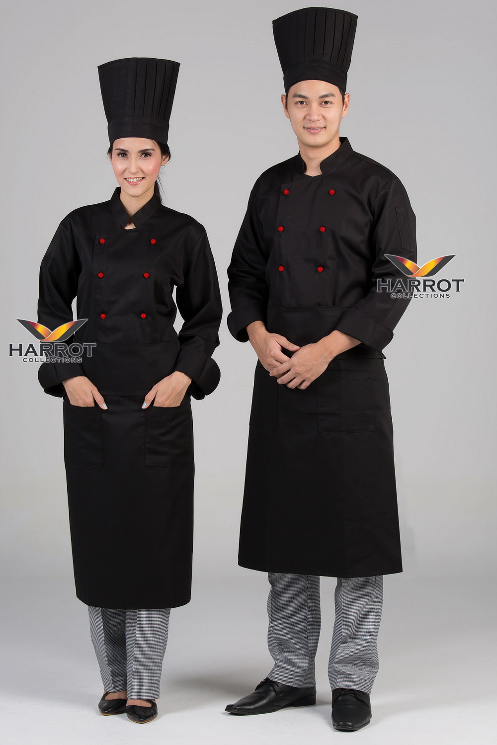 เสื้อกุ๊ก เสื้อเชฟ ชุดเชฟ เสื้อพ่อครัว แขนยาว สีดำ กระดุมถอดได้ สีแดง (FSS0215)