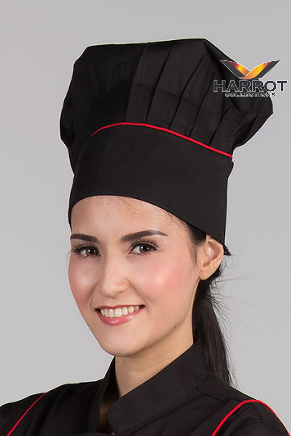 RED PIPING BLACK CHEF HAT