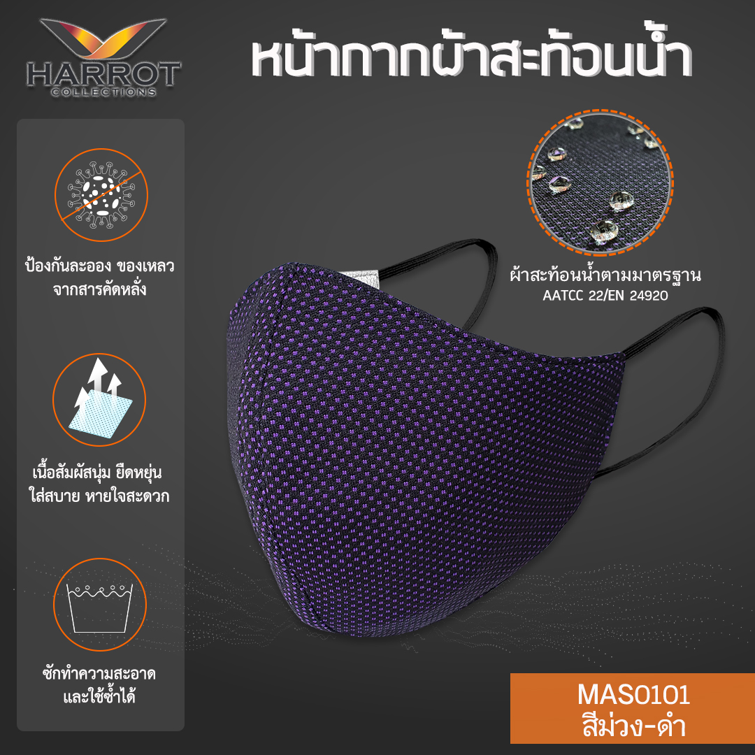 Purple-Black Water Repellent Fabric Mask