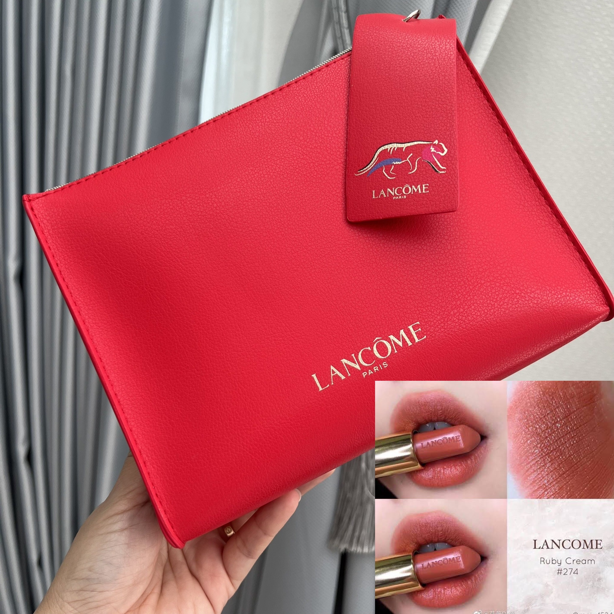 Lancome L'Absolu Rouge Intimatte Lipstick #274 Killing Me Softly + กระเป๋า