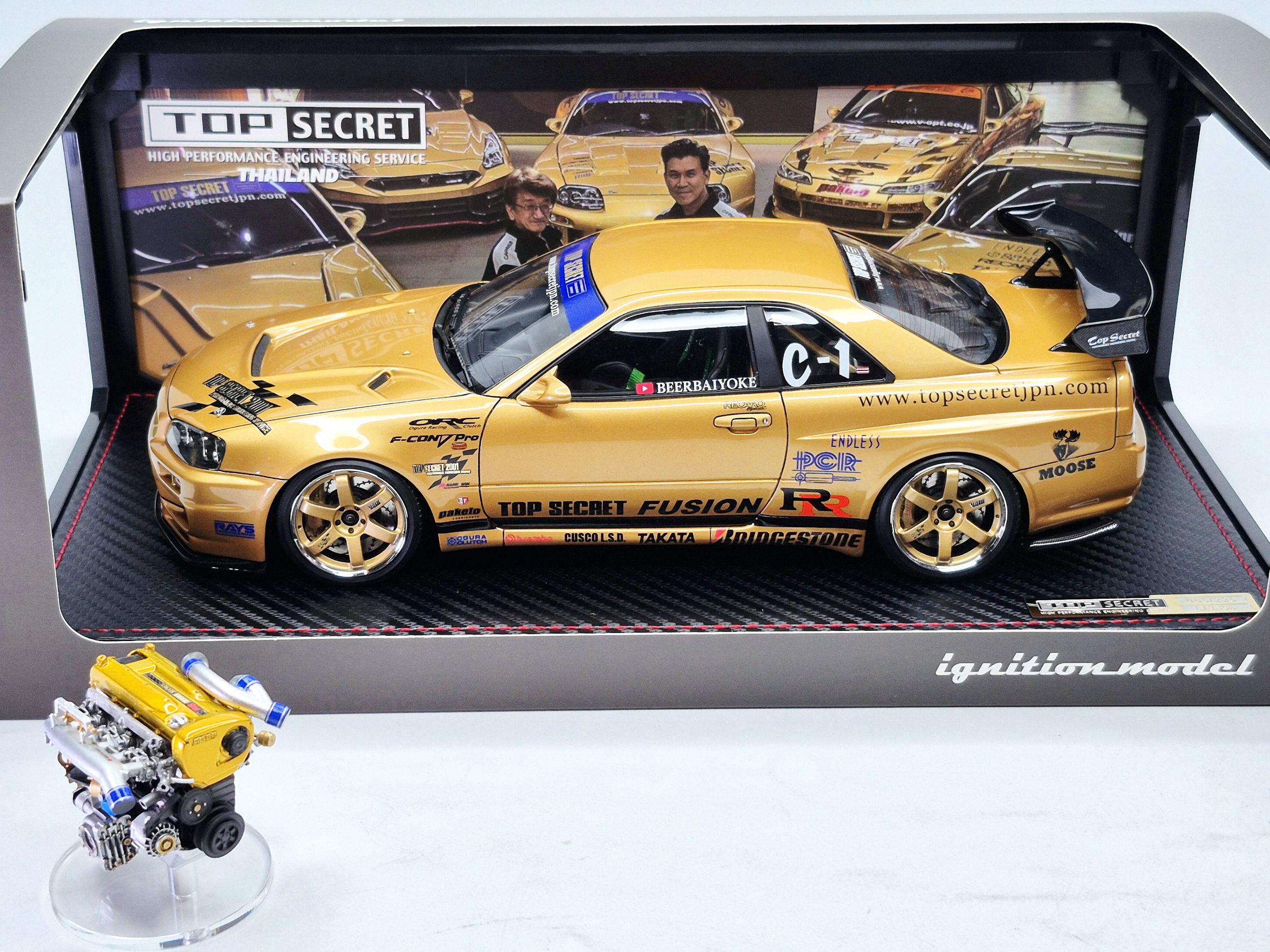 1/18IG3847 TOP SECRET 34GT-R（BNR34）GOLD TOP SECRET 34GT-R (BNR34) Gold Edition + RB26 Engine | Ignition