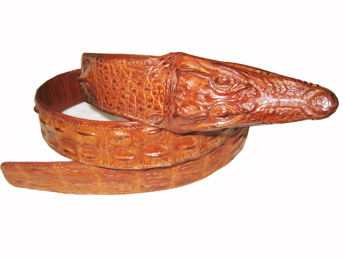 Genuine Head Crocodile Belt in Light Brown Crocodile Leather  #CRM643B-01