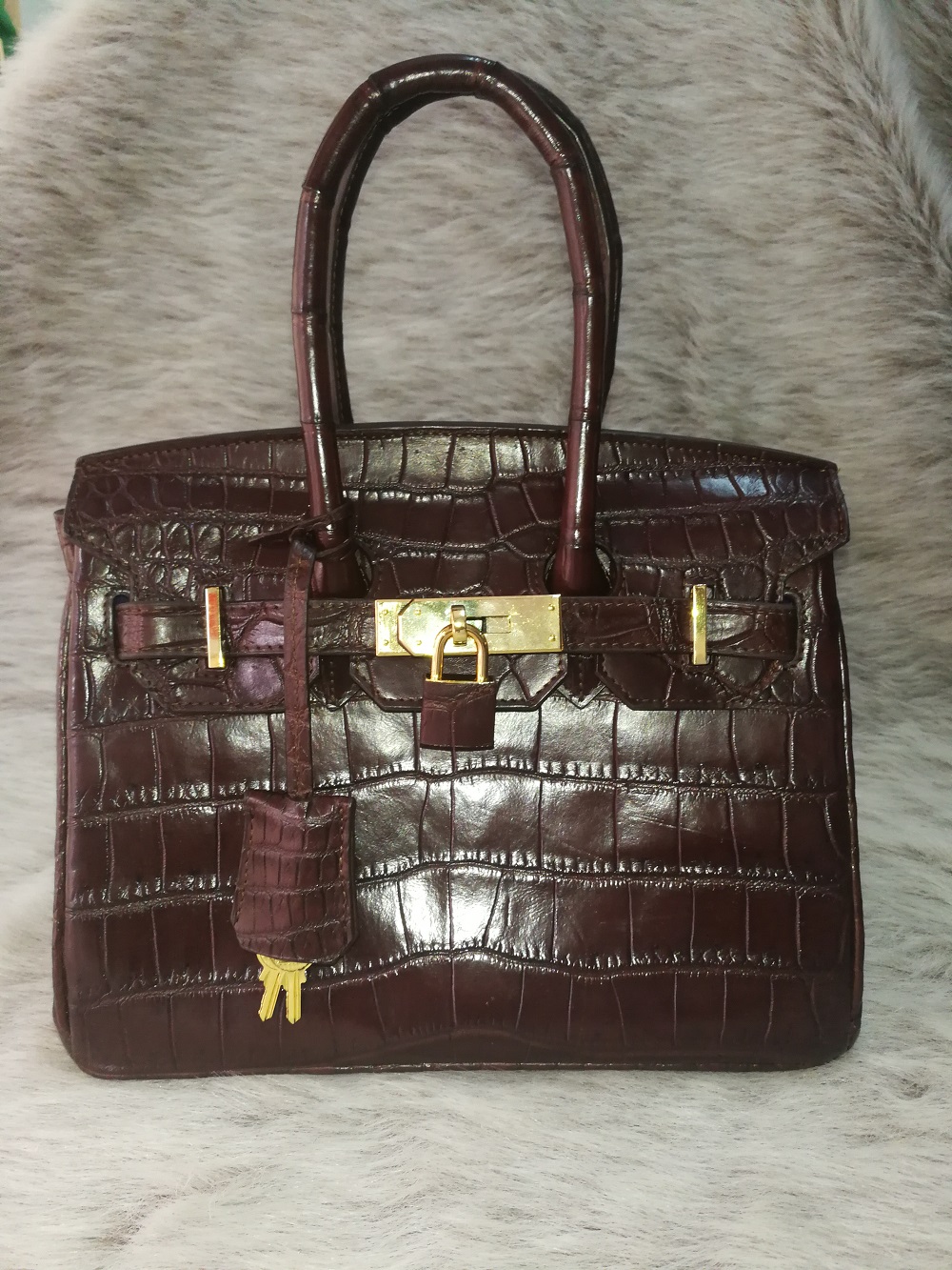 Luxury Genuine Crocodile Tote Bag/Handbag in Chocolate Brown Crocodile Skin #CRW214H-BR-25CM
