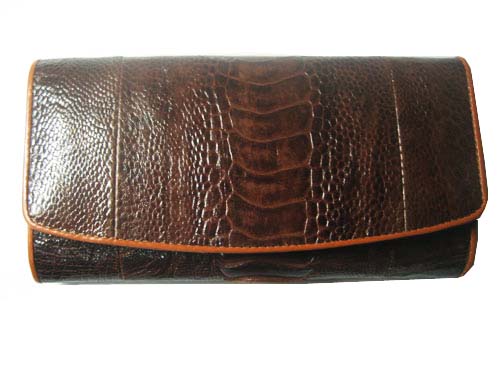 Genuine Leg Ostrich Leather Clutch Wallet in Dark Brown Ostrich Skin  #OSW619W