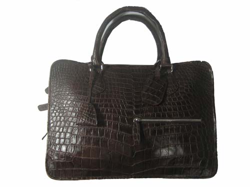 Genuine Belly Crocodile Leather Briefcase in Chocolate Brown Crocodile Skin  #CRM431BR