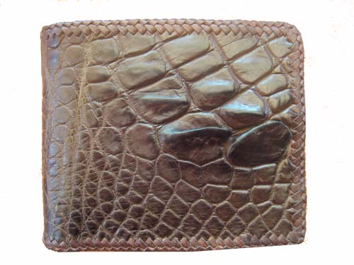 Genuine Belly Crocodile Leather Wallet with Weave Style in Dark Brown Crocodile Skin  #CRM457W-02