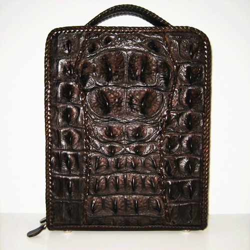 Genuine BIG Bone back Handbag/Shoulder bag in Chocolate Brown Crocodile Leather #CRW308H-BR