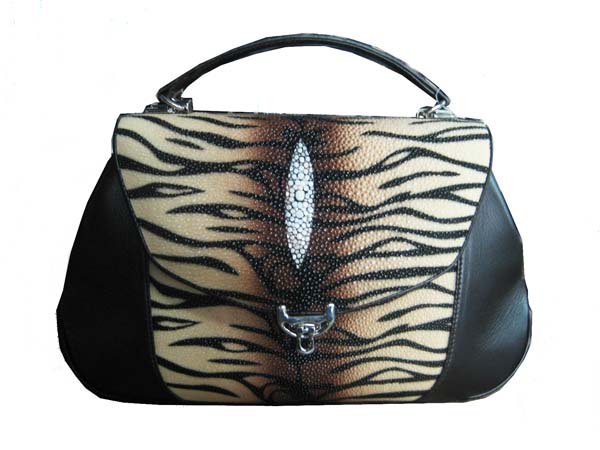 Ladies Stingray Leather Handbag with Tiger Stripes in Brown Stingray Skin  #STW391H