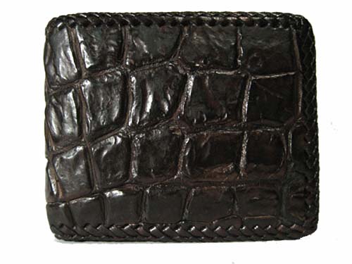 Genuine Belly Crocodile Leather Wallet with Weave Style in Chocolate Brown Crocodile Skin  #CRM457W-01
